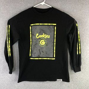 Cookies Shirt Mens Medium Black Long Sleeve Crew Neck World Logo Art 493